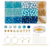 FINGERINSPIRE 275 Pcs Perles de Verre Rondes 8mm pour Fabrication de Bijoux 6 Styles Kits de Perles de Verre Bleues Perles D'Espacement Rondes en Vrac Kit de Perles de Verre pour Bijoux Bracelets DIY