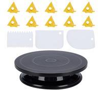FINGERINSPIRE 275mm Roue de sculpture à plateau tournant Plateau tournant noir pour gâteaux avec 3 grattoirs et 10 supports jaunes pour pulvérisation de peinture décor de gâteaux présentation objets