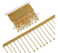 FINGERINSPIRE 2m Franges en Perles de Verre Dorées 10.5cm de Rubans en Fibre Garniture de Pompon Avec Perles Suspendues Garniture de Pompon pour Couture de Robe de Mariée Ceinture Couvre Chef Rideau