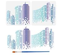 FINGERINSPIRE 2Pcs 2Styles Grands Bâtiments Modernes Modèle de Peinture Ville Avec Pinceau 30X30cm Gratte Ciel Paysage Urbain Modèle de Peinture Thèmes Architecturaux Pochoirs DIY Art Artisanat