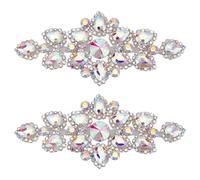 FINGERINSPIRE 2Pcs Applique à Paillettes Fleur Avec Dos en Chaîne Métallique 61x137mm Patch Cristal Ab Losange Appliques à Paillettes Coudre Fleuri Mariée Patchs Diamant Verre pour Robe Vêtements DIY