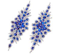 FINGERINSPIRE 2Pcs Applique à Strass Fleur 235x85mm Patch Strass Bleu à Repasser Applique Florale Décorative Nuptiale Brodée de Perles Embellissements pour Décoration de Costumes et Vêtements DIY