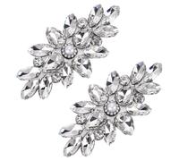 FINGERINSPIRE 2Pcs Applique Strass Fleur 77x37.5mm Patch Strass à Repasser ou à Coudre Cristaux Transparents Appliques Florales pour Robe de Mariée Décoration Vêtements