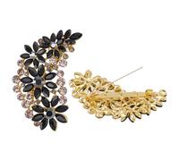 FINGERINSPIRE 2PCS Broche Feuille à Strass 51x74.5mm Grande Broche Or Épingle Feuille Cristal Noir avec Base en Alliage Durable Décoration Vêtements pour Vestes Sacs Tenue Formelle Décontractée