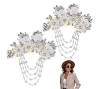 FINGERINSPIRE 2Pcs D'Épaulettes à Franges en Cristal Blanc Avec Strass Appliqués de 175X140mm en Tissu à Fleurs Strass Colorés Perles à Franges en Cristal Paillettes Accessoire