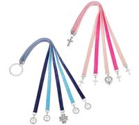 FINGERINSPIRE 2Pcs Marque-Page en Ruban Biblique 2 Styles Rubans de Velours avec 5 Rubans 36cm Marqueur de Ruban Multi-Pages avec Breloque pour Livres Bibliques (Jésus et Cœur Croisé, Bleu et Rose)