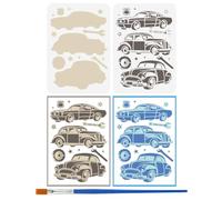 FINGERINSPIRE 2Pcs Pochoir à Motifs de Voitures Classiques Superposés Avec Un Pinceau 29.7x21cm Pneus de Voiture Clés Pochoirs de Peinture Pochoirs de Dessin D'Étoiles Modèles de Thèmes de Transport