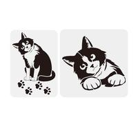 FINGERINSPIRE 2Pcs Pochoir de Dessin de Chat Voyeur 2 Tailles Modèle de Peinture de Chat à Tête Inclinée Pochoir D'Empreintes de Pattes Réutilisable Thème Animal pour Meubles Tissu Mural Bois