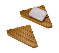 FINGERINSPIRE 2Pcs Porte Savon d'angle en Bois 11.6x19.75cm pour Douche Porte Savon d'angle en Bois Auto Drainant de 2cm D'Épaisseur Forme Triangulaire pour Douche Salle de Bain Cuisine ou Baignoire