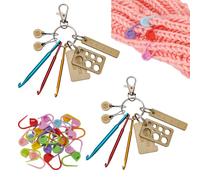 FINGERINSPIRE 2Sets Porte-clés Crochet avec 24 épingles en Plastique 22x11x3mm Marqueur de Point Mini Porte-clés Crochet en Aluminium Porte-clés Aiguilles à Tricoter Kit Porte-clés Crochet Portable