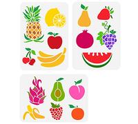 FINGERINSPIRE 3 PCS Fruits Peinture Pochoir 29.7x21 cm Évider Banane Citron Cerise Avocats Pochoir Réutilisable en Plastique Fraise Poire Pastèque Dessin Pochoirs pour Mur, Sac de Toile, Papier