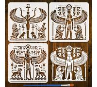 FINGERINSPIRE 3 Styles Pochoirs Muraux Égyptiens Avec Pinceau 30x30cm Pochoirs Réutilisables à Motifs Divinités Pochoir Décor Animaux Compagnie Pharaons Modèle Thèmes Égyptiens pour Tissu Mural Bois