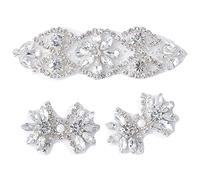 FINGERINSPIRE 3pcs 2 Style Strass Applique pour Robe de Mariée Fer sur/Coudre Strass Patch Strass Hot Fix Applique Couture Appliques pour Robe de Mariée, Coiffe, Ceinture, Chaussures