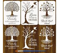 FINGERINSPIRE 3Pcs Pochoir Arbres Mots Avec Pinceau Plastique 21x29.7cm Réutilisable Feuilles Branches Modèle de Dessin Cœur Amour Pochoir Cœur DIY Modèle Thème Plante pour Peinture sur Bois