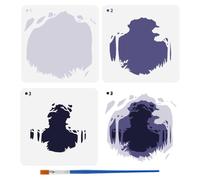FINGERINSPIRE 3Pcs Pochoir de Peinture de Forêt en Couches Avec Pinceau 15X15cm Modèle de Forêt de Conte de Fées Modèle de Motif D'Arbres de Chemin Modèle de Motif Herbe Modèle de Thème de Nature DIY