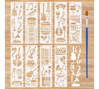 FINGERINSPIRE 3Pcs Pochoir pour Instruments de Musique 20x20cm Bord Irrégulier Rectangle Thème Musical Pochoir Notes de Musique Modèle pour Peinture sur Mur Meubles en Bois Décoration de Maison DIY