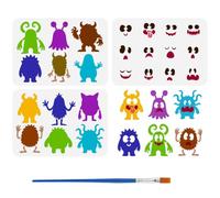 FINGERINSPIRE 3Pcs Pochoir Réutilisable en Forme de Monstres Mignons Avec Brosse en Plastique 21x29.7cm Réutilisable Motif Fantaisie pour Dessin Décoration de Meubles Murs Sols Tissus