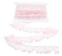 FINGERINSPIRE 4.57m Passementerie Dentelle Volantée 50mm de Large Ruban Dentelle Rose Polyester Ruban de Couture Plissé pour Couture DIY Garniture Décor Romantique Ourlet de Manche de Robe Artisanat