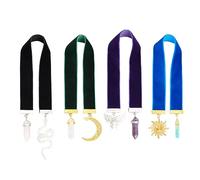 FINGERINSPIRE 4 Couleurs Velours Ruban Marque-Page 320~360mm Vintage Métal Charme Marque-Page avec Cristal de Quartz/Améthyste/Papillon/Lune/Soleil Pendentif Velours Signets pour Amoureux des Livres