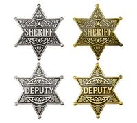 FINGERINSPIRE 4 pcs Insigne de Shérif Adjoint 69.5x60.5mm 2 Couleurs Insignes Étoile Western Vintage Badge Métal Alliage avec Fermoirs à Épingle Accessoires de Décoration pour Fête Cowboy Favors