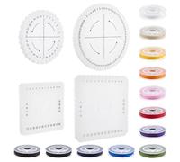 FINGERINSPIRE 4 Pcs Outils de Fabrication de Bracelets Disque Kumihimo Disque pour Bracelets d'Amitié Rond et Carré avec 12 Bobines de Fil Nylon 12 Couleurs Métier à Tisser DIY pour Bracelet Perles