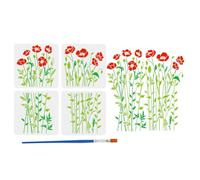FINGERINSPIRE 4 PCS Pochoirs de Fleurs de Pavot pour la Peinture 30x30cm Pochoirs de Dessin de Fleurs avec Pinceau Flowers Patterns Stencils Pochoirs à Thème Végétal pour le Bricolage