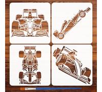 FINGERINSPIRE 4 Pièces Pochoirs de Voiture de Course avec Pinceau 15x15cm 4 Styles Pochoir de Voitures Pochoirs de Silhouette Art de Course Dynamique Pochoir Circuit Mécanique Gabarit Thème Transport