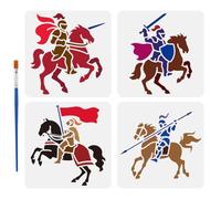 FINGERINSPIRE 4 Pochoir Chevalier pour Peinture Au Pinceau Pochoir Réutilisable de 15x15cm pour Peinture Épée et Bouclier de Chevalier pour Loisirs Créatifs et Décoration D'Intérieur