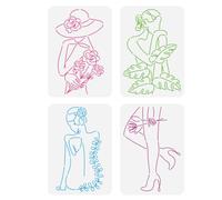 FINGERINSPIRE 4 Pochoir de Peinture au Trait Femme 21x29.7 cm Réutilisable Minimaliste Belle Fille Modèle de Dessin Fleur Femme Pochoir pour Peinture sur Bois Mur Tissu Meubles