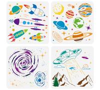 FINGERINSPIRE 4 Pochoir de Peinture de Fusée 30x30 cm Réutilisable Modèle de Dessin de Planète Spatiale DIY Galaxie Trou Noir OVNI Pochoir pour Peinture sur Bois Mur Tissu Meubles