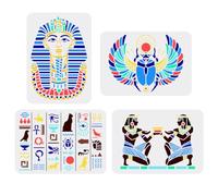 FINGERINSPIRE 4 Pochoir de Peinture Égyptienne 21x29.7 cm Écriture Égyptienne Modèle de Pharaon Égyptien Masque de Toutankhamon Symbole Égyptien Pochoir pour Peinture sur Bois Mur Tissu Meubles