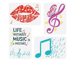 FINGERINSPIRE 4 pochoir de Peinture Musicale 21x29.7cm Notes de Musique Lèvres Modèle Papillon la Vie Sans Musique Est une Erreur Pochoir pour Peindre Sur des Meubles en Tissu Mural en Bois