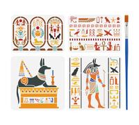 FINGERINSPIRE 4 Pochoir de Symboles Égyptiens pour Peinture Au Pinceau A4/30cm Réutilisable Modèle de Sphinx Du Dieu Anubis Hiéroglyphe Creux Œil D'Horus Modèle en Plastique PET Thème de L'Égypte