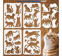 FINGERINSPIRE 4 Pochoirs Silhouette de Chat Avec Pinceau 29.7x21cm Pochoirs Réutilisables Dessin Chat Décoration Maison DIY Pochoir Plastique Thème Animal Modèle pour Peinture sur Bois Mur Tissu Sol