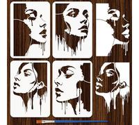 FINGERINSPIRE 4 Styles Pochoirs Femme Avec Un Pinceau 21x29.7cm Pochoirs Femme Goutte D'Eau Réutilisables Modèles Portrait Pet Set de Pochoir Visage de Dame pour Meuble Bois Mur Artisanat DIY