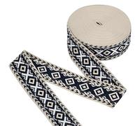 FINGERINSPIRE 45.72m Ruban Jacquard Losange 5cm de Large Noir Vintage Géométrique Style Ethnique Polyester Sangle pour Couture Vêtements Emballage Cadeau Mariage Sangles de Sac Photo