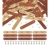 FINGERINSPIRE 48 Ensemble D'Étiquettes Cuir PU 6.4X1.2cm Beige Chocolat Selle Marron Ovale en Cuir Crochet Étiquettes Motif Pelote de Fil Étiquette en Relief à Main Avec Rivets pour Vêtements Tricot