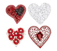 FINGERINSPIRE 4Pcs 4Styles Écusson en Perles en Forme de Coeur 70X70X8mm Écusson en Perles en Forme de Coeur Appliqué de Broderie Perlée à Coudre sur Perle Applique de Perles en Forme de Coeur