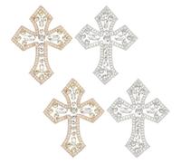 FINGERINSPIRE 4Pcs Appliques Strass Croix ThermoCollantes Or et Argent Cristal Croix Patches à Repasser Vêtements Garniture Diamant Transparente pour Robes DIY Tissu Mariage Bal Embellissements