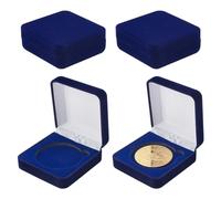 FINGERINSPIRE 4Pcs Boîte Cadeau de Rangement pour Pièces de Monnaie en Velours Bleu Nuit 50mm Boîte de Présentation de Badges Carrés de 6.6x6.6x2.8 cm Emblème D'École Unique Support D'Affichage Badges