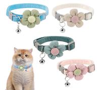 FINGERINSPIRE 4Pcs Collier Réglable pour Chien 4 Couleurs Polyester Avec Fleur Collier pour Animal Compagnie Collier pour Chiot Avec Breloques Forme Cloche Collier Réglable pour Chien Chat Fournitures