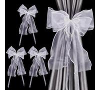 FINGERINSPIRE 4Pcs D'Embrasses de Rideau Nœud 50.5x23.6cm Attaches de Rideau en Perles Blanc avec Épingle Boucle de Retenue de Rideau en Dentelle pour Décoration Embrasses de Draperie Corde à Cravate