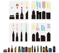 FINGERINSPIRE 4Pcs Ensemble de Pochoirs de Peinture d'horizon Ville en Couches 15cm Modèle de Dessin de Silhouette de Bâtiment Ville Pet Réutilisable Modèle DIY Maison Pochoir de Pulvérisation