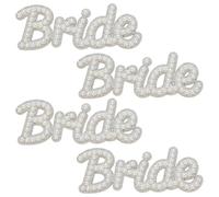 FINGERINSPIRE 4Pcs Patch de Mariée en Perles de 51x145mm Lettres Autocollantes Patch de Mariée en Lettres Anglaises Patchs en Perles Blanches Applique de L'Alphabet Anglais pour Robe Mariée