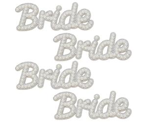 FINGERINSPIRE 4Pcs Patch de Mariée en Perles de 51x145mm Lettres Autocollantes Patch de Mariée en Lettres Anglaises Patchs en Perles Blanches Applique de L'Alphabet Anglais pour Robe Mariée