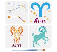 FINGERINSPIRE 4Pcs Pochoir Bélier Avec 1 Pinceaux de 20x20cm Symboles Du Zodiaque Bélier Décoration Fantaisie pour Peinture sur Bois Toile Tissu Meubles Muraux Décoration D'Intérieur