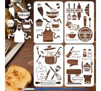 FINGERINSPIRE 4Pcs Pochoir de Cuisine 21x29.7cm Pochoirs Décoration Citations de Cuisine 4 Modèles Patron Spatule Fouet Templates Dessin Avec Un Pinceau pour DIY Café Restaurant Artisanat Mural Bois