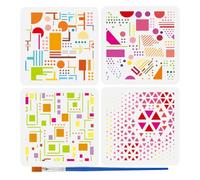 FINGERINSPIRE 4Pcs Pochoir de Peinture de Formes Géométriques Avec 1 Pinceaux en Plastique 15X15cm Motifs Géométriques Décoratifs Pochoir Artisanal pour Bois Tissu Meubles Muraux Décoration Intérieur
