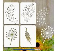 FINGERINSPIRE 4Pcs Pochoir de Peinture de Notes de Musique Avec Pinceau en Plastique 21x29.7cm Plumes Pissenlits Modèle de Dessin Motif de Cœur D'Amour Pochoir Modèle de Thème de Musique pour Meubles