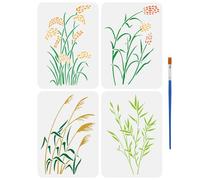 FINGERINSPIRE 4Pcs Pochoir de Peinture D'Épis de Blé Avec Pinceau 21x29.7cm 4 Styles Modèle Plantes Automne Modèle de Dessin Herbe Sauvage Modèle de Roseaux Décor Pochoir pour Bois Mur Tissu Meubles